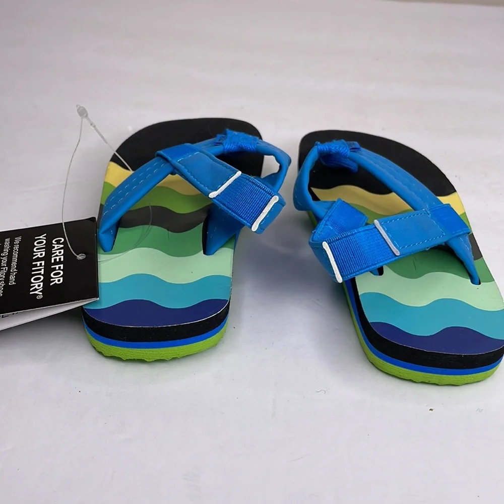 KRABOR Fitory Flip Flops Blue, Yellow, & Green Heel Strap NWT 5/6